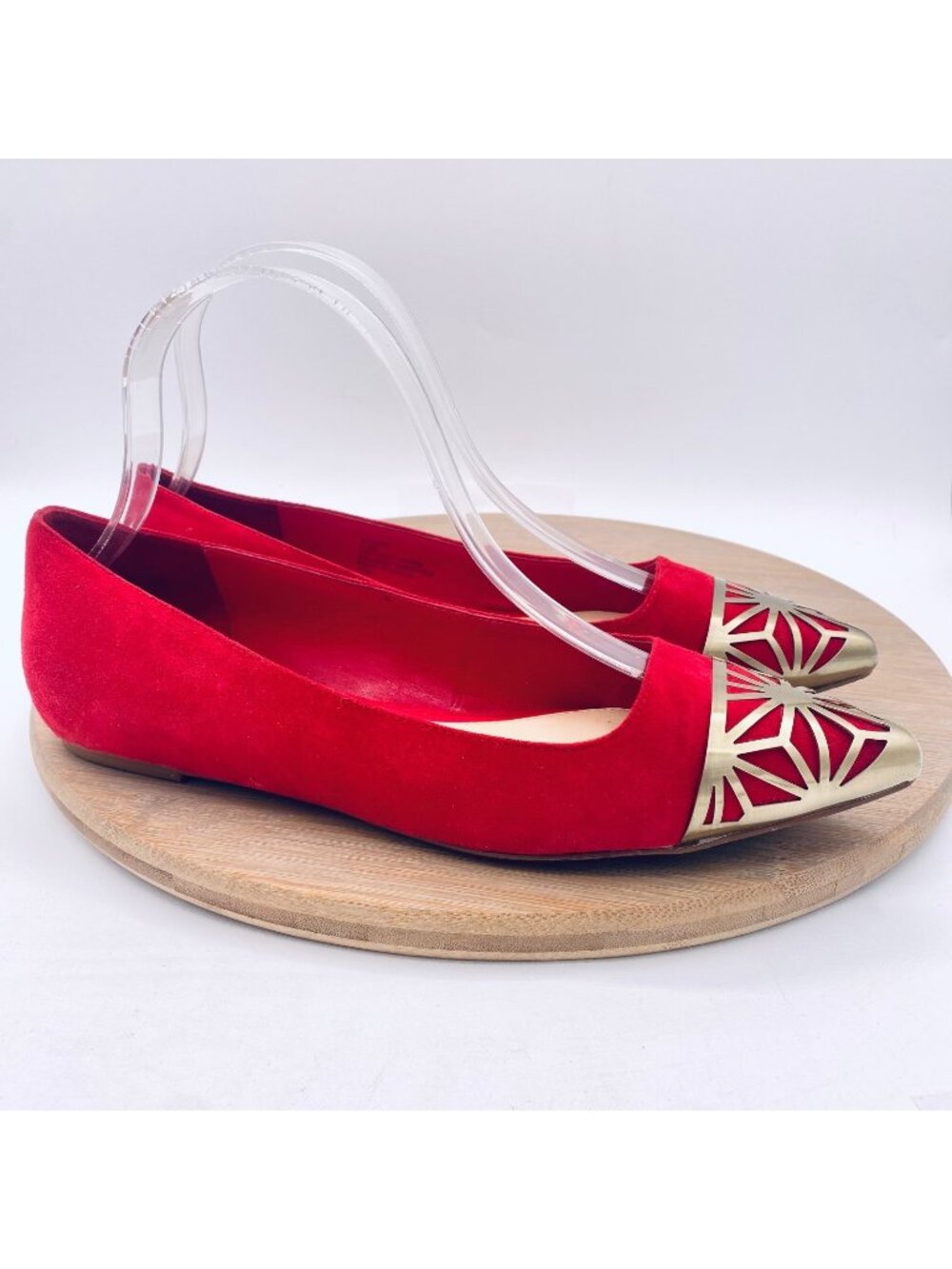 Brian Atwood Shoes Womens 7.5 Red Suede Cap Toe Ballet Flats Italy